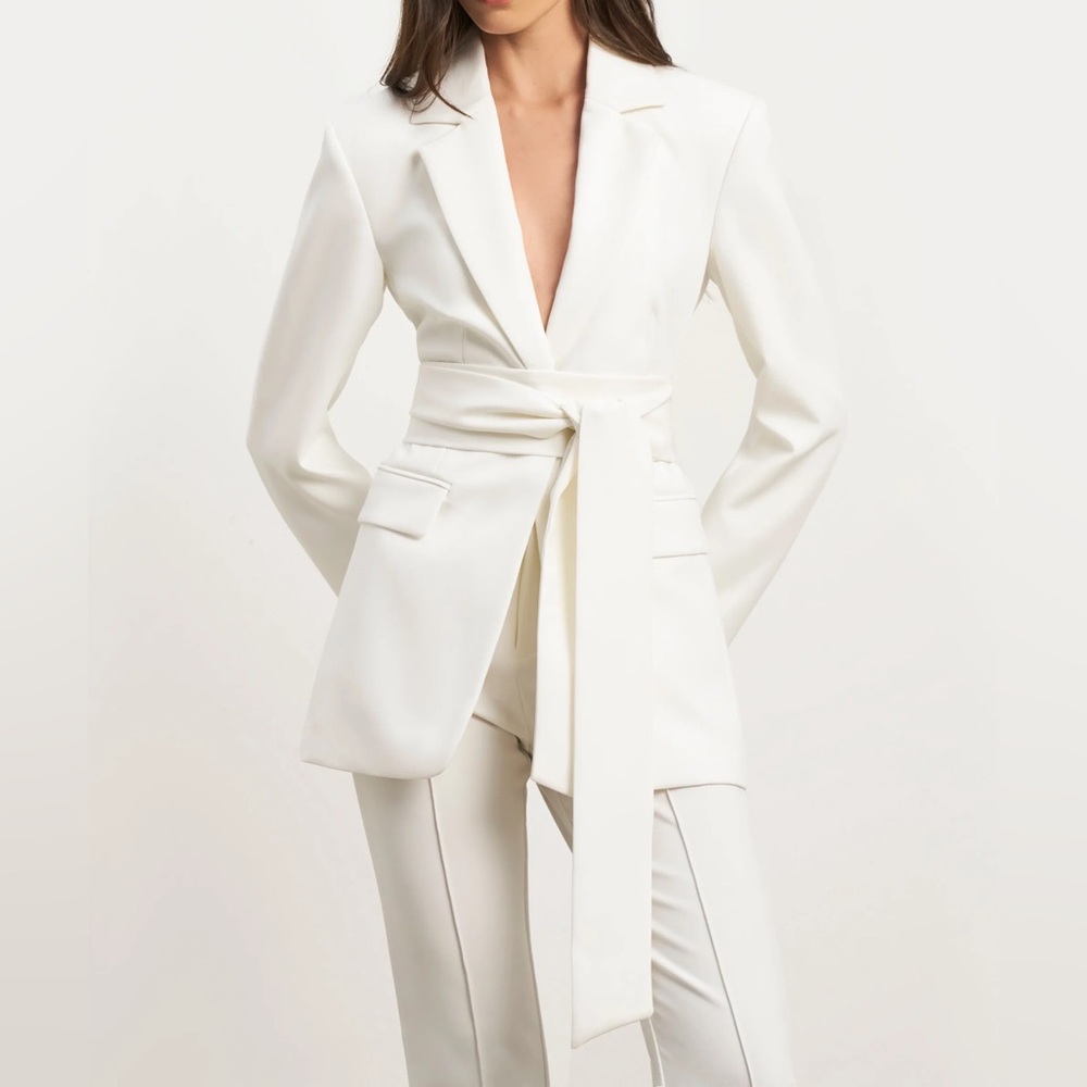 Women’s Beige Single-Button Blazer + Pantsuit Set